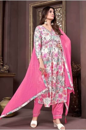 Straight Pant Suit in Pink Rayon with Hand work SK154174