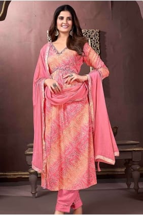 Pink Rayon Hand Straight Pant Suit with Dupatta SK154178