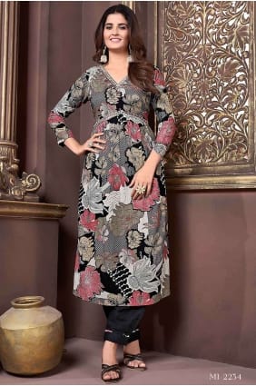 Hand work Rayon Straight Pant Suit in Black SK154183