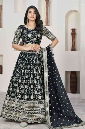 Black Lehenga Choli with Embroidered Jacquard LC7812