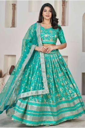 Embroidered Jacquard Lehenga Choli in C. green with Dupatta LC7813