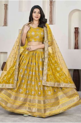 Lehenga Choli Jacquard with Embroidered in Yellow LC7815