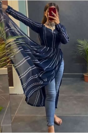 Plain Teal Kurti in Printed KTI2411