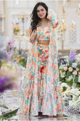 Chiffon Suit in White with Digital print SK154691