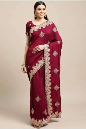 Satin Purple Saree with Embroidered SR26893