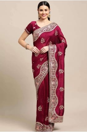 Saree Satin with Embroidered in Purple SR26895