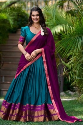 Teal Lehenga Choli with Weaving Cotton poly LC7955