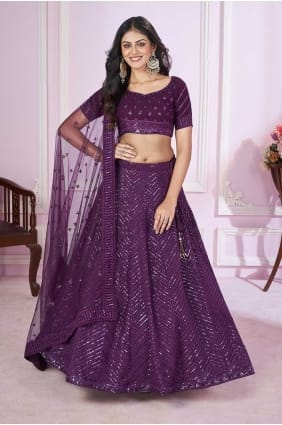 Georgette Lehenga Choli in Purple with Embroidered LC7967