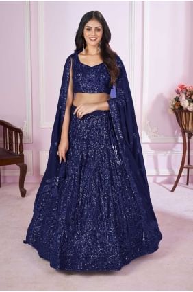 Blue Embroidered Lehenga Choli in Georgette LC7968