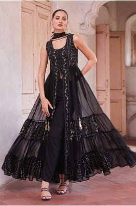 Black Embroidered Salwar Kameez in Georgette SK154564
