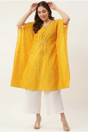 Salwar Kameez in Yellow Cotton with Printed SK154573
