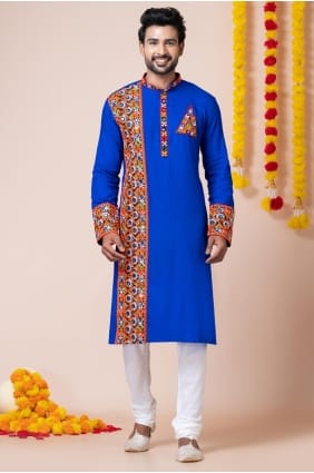 Rayon Men Kurta with Embroidered in Blue KURR31
