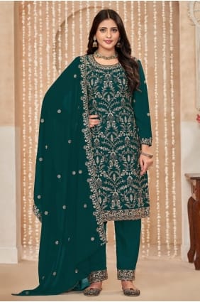 Faux georgette Palazzo Suit with Embroidered in Green PZ4045