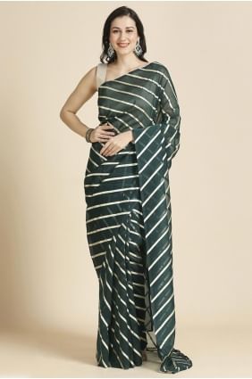 Chiffon Saree with Plain in Off green SR27489