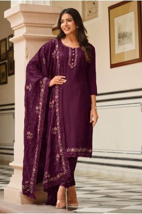 Chiffon Salwar Kameez with Embroidered SK154590
