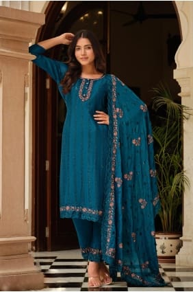 Embroidered Salwar Kameez in Blue Chiffon SK154591