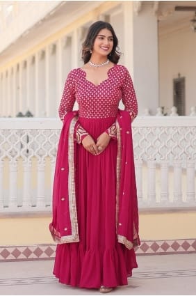 Embroidered Gown Dress in Pink Georgette GW0960