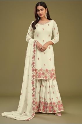 Embroidered Georgette Sharara Suit in Pista with Dupatta SS1187