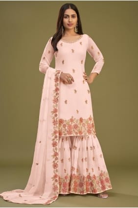 Off orange Sharara Suit with Embroidered Georgette SS1188