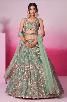 Seagreen Embroidered Lehenga Choli in Net LC7994