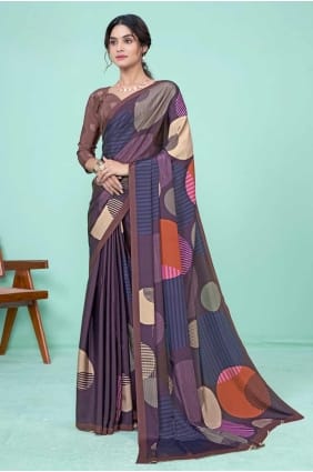 Digital print Silk Saree in Dark purple with Blouse SR27501