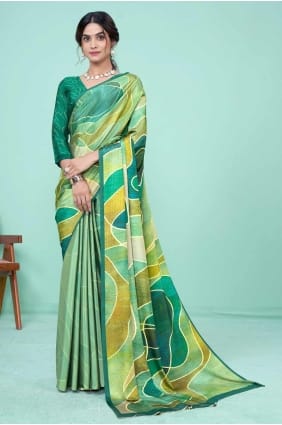 Green Digital print Silk Saree SR27503