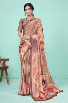 Saree in Brown Silk with Digital print SR27504