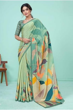 Silk Digital print Green Saree with Blouse SR27505