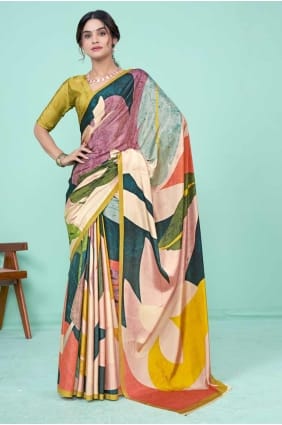 Multicolor Silk Saree with Digital print SR27507