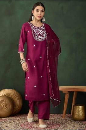 Purple Salwar Kameez in Embroidered Muslin SK154600