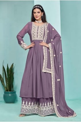 Georgette Off wine Sharara Suit in Embroidered SS1192