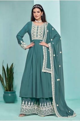 Georgette Off wine Straight Pant Suit in Embroidered SK154608