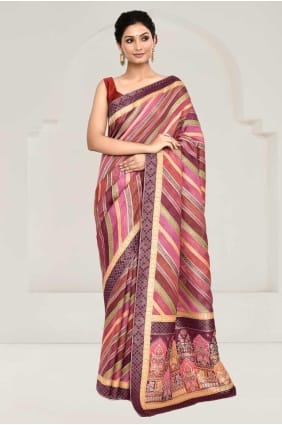 Pink Tussar silk Saree with Embroidered SR27510
