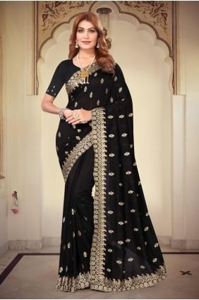 Saree in Black Bemberg with Embroidered SR27513