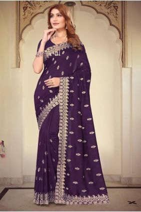 Purple Saree in Embroidered Bemberg SR27515