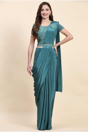 Darkcyan Saree with Embroidered Satin SR27521