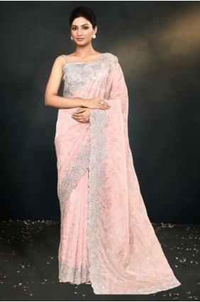 Thread Organza Saree in Peach SR27527