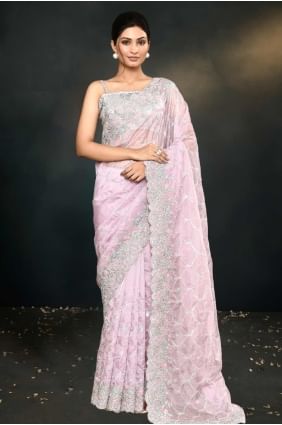Lavender Organza Saree with Thread SR27528