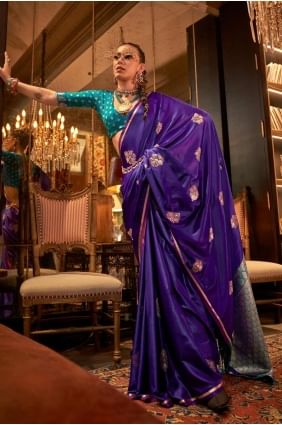 Satin Embroidered Light violet Saree with Blouse SR27532