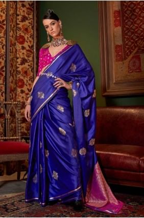 Embroidered Satin Saree in Light violet SR27534