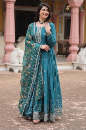 Embroidered Chiffon Gown Dress in Rama GW0973