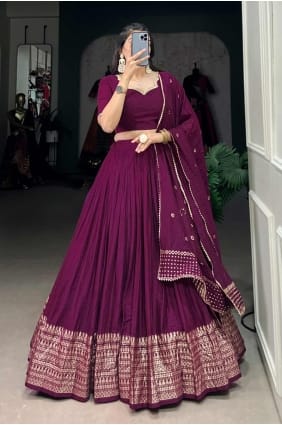 Lehenga Choli in Wine Chanderi with Weaving LC8013