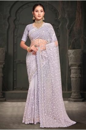 Lavender Saree in Net with Embroidered SR27554