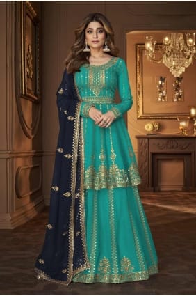Turquoise Georgette Embroidered Lehenga Choli with Dupatta LC8015