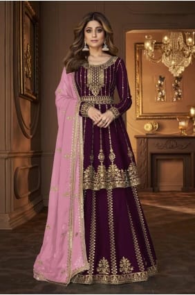Wine Lehenga Choli in Embroidered Georgette LC8018