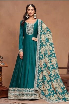 Art silk Embroidered Jade Gown Dress with Dupatta GW0980
