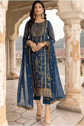 Georgette Salwar Kameez with Lace in Blue SK154614