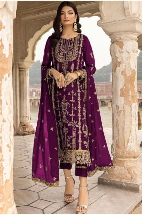 Purple Salwar Kameez in Georgette with Lace SK154617