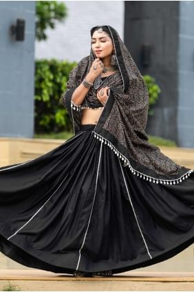 Black Plain Lehenga Choli in Cotton LC8019
