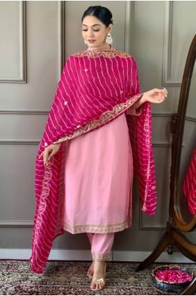 Embroidered Viscose Salwar Kameez in Opauqe pink with Dupatta SK154622